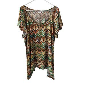 Cato Woman 22/24 Multicolor Zigzag Print Tunic Top Gold Chain Detail Lightweight